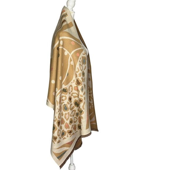 Neutral Leopard Abstract Scarf Shawl Wrap Fall Winter Cozy Layer - Picture 3 of 7